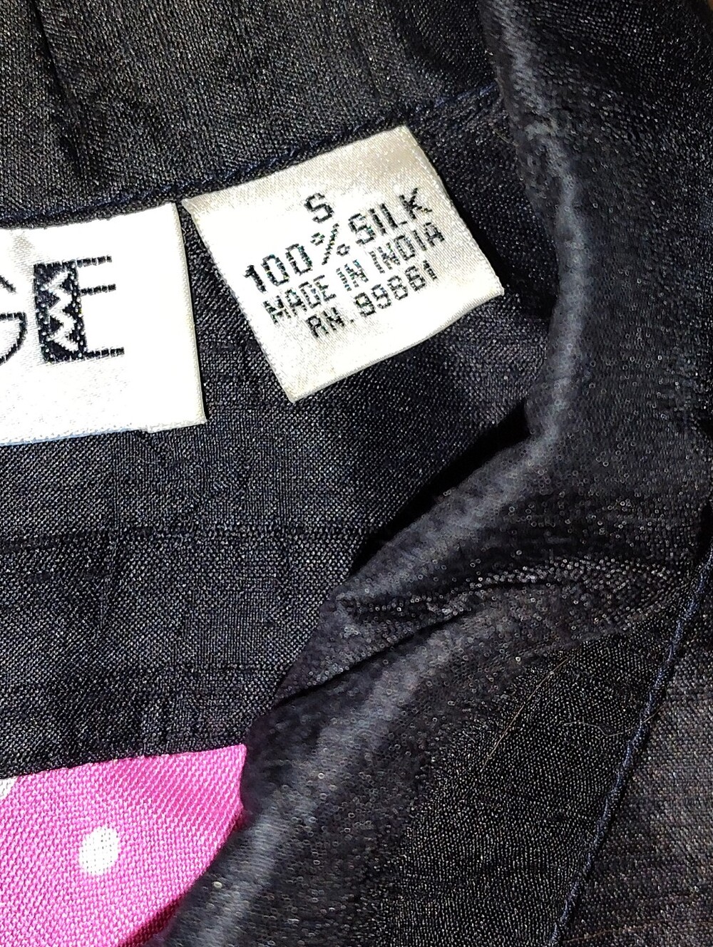 ANAGE 100% Silk Embroidered Floral Zip Jacket - Small - Black/Pink Boho Luxe - Picture 3 of 13